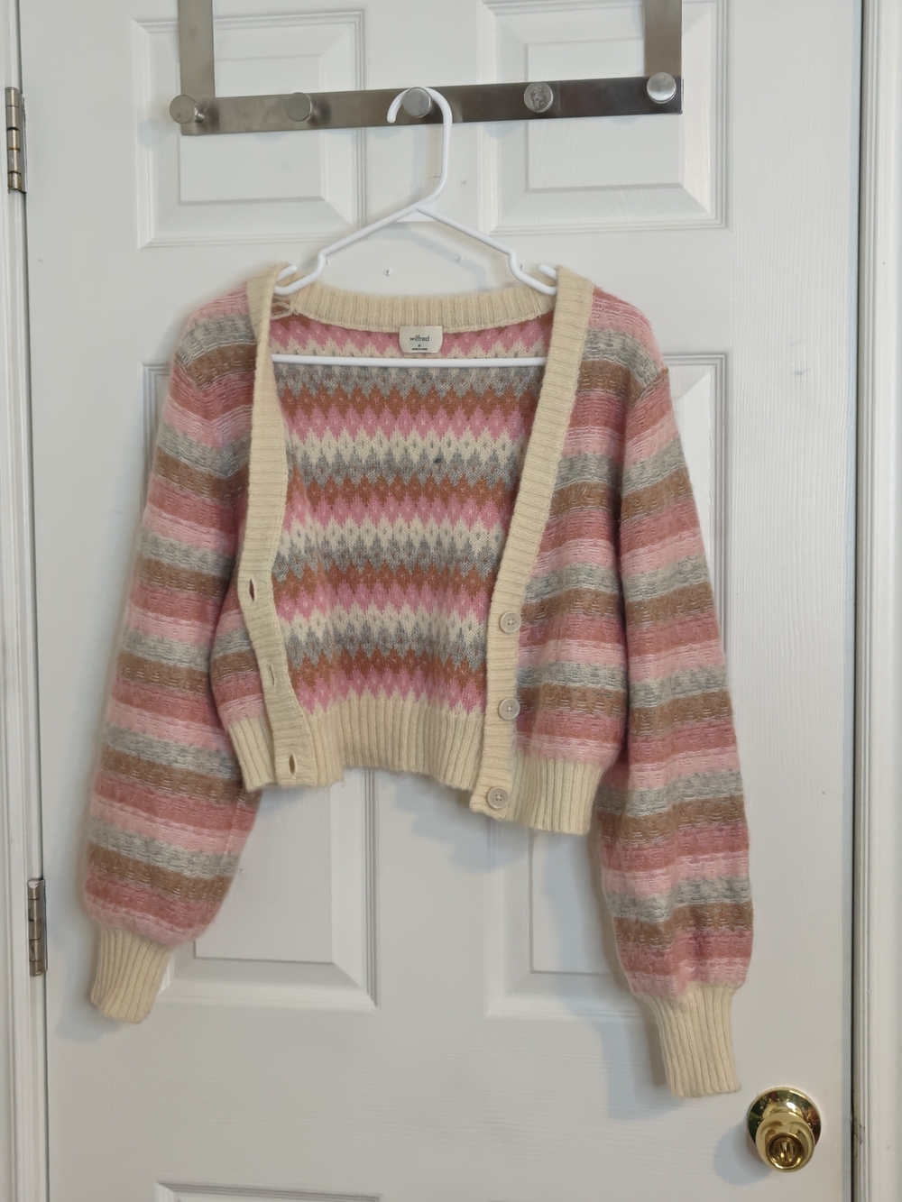 Aritzia Wifred Multicolor Striped Long Sleeve V-Neck Cardigan Mohair Blend M - Picture 2 of 14